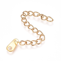 Honeyhandy 304 Stainless Steel Chain Extender, Curb Chain, with Charms, Teardrop, Golden, 60mm, Link: 4x3x0.5mm