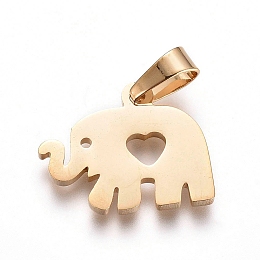 Honeyhandy 304 Stainless Steel Pendants, Elephant with Heart, Golden, 13x16x1.3mm, Hole: 6x3mm