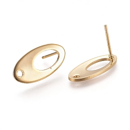 Honeyhandy 304 Stainless Steel Stud Earring Findings, with Loop, Oval, Golden, 18.5x9.5x1mm, Hole: 1.5mm, Pin: 0.8mm