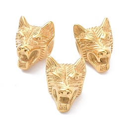 Honeyhandy Ion Plating(IP) 304 Stainless Steel Beads, Wolf Head, Golden, 11.5x11.5x14mm, Hole: 1.6mm