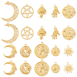 SUNNYCLUE 1 Box 20Pcs 10 Style Tarot Charm 304 Stainless Steel Moon Charms Tarot Card Charm Ouijas Magic Mushroom Star Sun Evil Eye Charm for Jewelry Making Charms DIY Bracelet Necklace Earring Craft