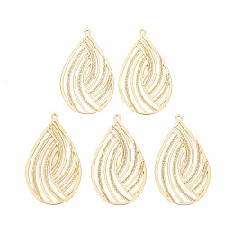 Honeyhandy Rack Plating 304 Stainless Steel Filigree Pendants, Etched Metal Embellishments, Nickel Free, Teardrop, Real 18K Gold Plated, 32.5x18.5x0.4mm, Hole: 1.2mm