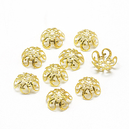 ARRICRAFT Plated Iron Bead Caps, Flower, 5-Petal, Filigree, Golden, 9.5x4.5mm, Hole: 1mm, about 142pcs/10g