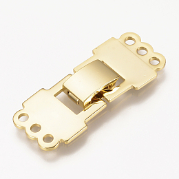 Honeyhandy Brass Fold Over Clasps, Nickel Free, Real 18K Gold Plated, 33.5x14x4mm, Hole: 2mm