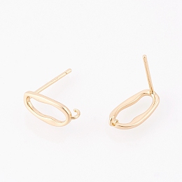 Honeyhandy Brass Stud Earring Findings, with Loop, Oval, Nickel Free, Real 18K Gold Plated,12x6mm, Hole: 1mm