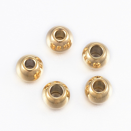 Honeyhandy Ion Plating(IP) 304 Stainless Steel Beads, Round, Golden, 4x3mm, Hole: 1.5mm