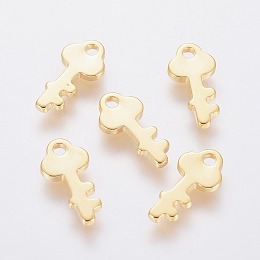 Honeyhandy 201 Stainless Steel Charms, Key, Golden, 13x6x1.5mm, Hole: 1.5mm