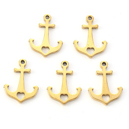 Honeyhandy Vacuum Plating 304 Stainless Steel Charms, Laser Cut, Anchor with Heart, Golden, 15x11x1mm, Hole: 1.2mm