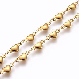 Honeyhandy 3.28 Feet 304 Stainless Steel Link Chains, Soldered, Heart, Golden, 10x4.5x2mm