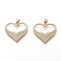 Honeyhandy Brass Micro Pave Clear Cubic Zirconia Pendants, Long-Lasting Plated, Heart, Real 18K Gold Plated, 23x26x2mm, Hole: 3x4mm