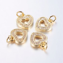 Honeyhandy Long-Lasting Plated Brass Micro Pave Cubic Zirconia Charms, Hollow Heart, Real 18K Gold Plated, 12.5x10.5x2mm, Hole: 3mm