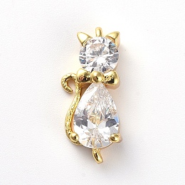 Honeyhandy Brass Micro Pave Cubic Zirconia Kitten Links connectors, Cat, Clear, Golden, 18x8x5mm, Hole: 1.2mm