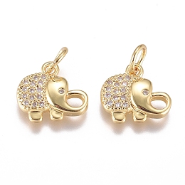 Honeyhandy Brass Micro Pave Cubic Zirconia Pendants, with Jump Ring, Long-Lasting Plated, Elephant, Golden, 10x11x2mm, Hole: 3.8mm