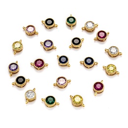 Honeyhandy Real 18K Gold Plated Brass Micro Pave Cubic Zirconia Links Connectors, Long-Lasting Plated, Flat Round, Mixed Color, 12x7x3.5mm, Hole: 1.2mm