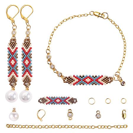 SUNNYCLUE DIY 1 Set Red Japanese Seed Beads Connector Charms Pearl Dangle Lever Back Earrings Bracelet Jewelry Making Starter Kit for Beginners, Nickel Free, Golden