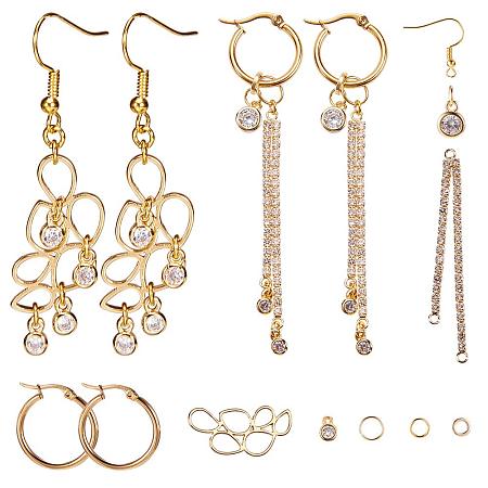 SUNNYCLUE DIY 2 Pairs Long CZ Dangle Hoop Earrings Making Starters Kit Jewelry Connector Charm Findings Supplies for Women Girls, Nickel Free, Golden