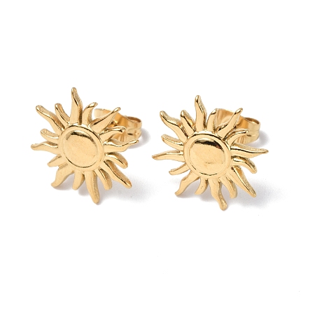 Honeyhandy Ion Plating(IP) 304 Stainless Steel Sun Stud Earrings for Women, Real 18K Gold Plated, 14.5mm, Pin: 0.7mm