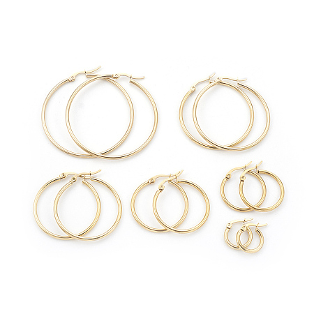 ARRICRAFT 304 Stainless Steel Hoop Earrings Sets, Ring, Golden, 12 Gauge, 15~50x2mm, Pin: 1x0.7mm, 6pair/set