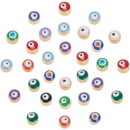 NBEADS 180 Pcs 5.5mm Evil Eye Beads, 12 Colors Flat Round Alloy Enamel European Beads Evil Eye Charms Spacer Beads for DIY Jewelry Making