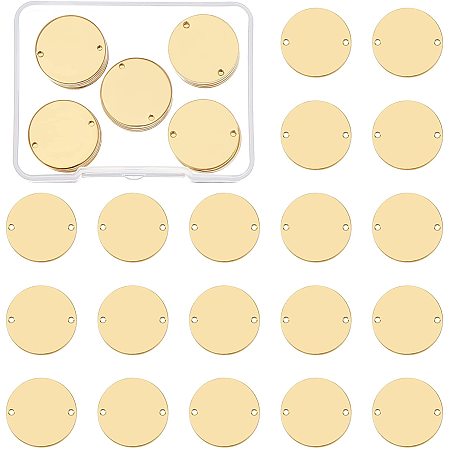 BENECREAT 30 Pack 20mm Stamping Blank Round Tag Charms Links Connectors with Two Holes and Storage Box for Necklace Bracelet Dog Tags Making, Gold
