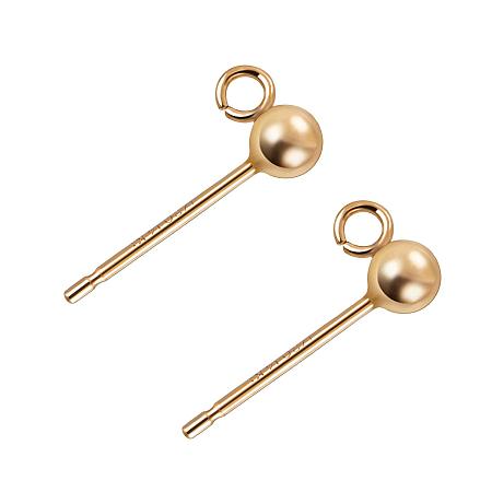 BENECREAT 6 PCS 14K Gold Filled Earring Studs Earring Posts Ball Studs with Loop for DIY Making Findings - 12.4x3mm