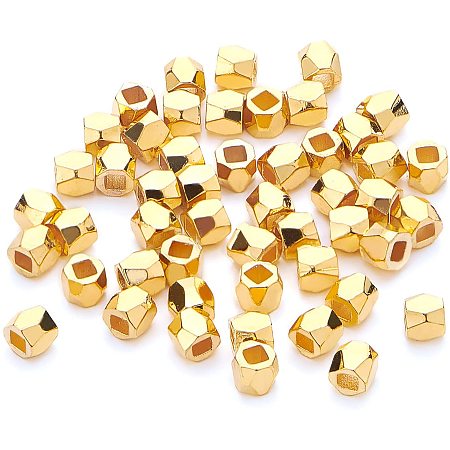 BENECREAT 50pcs Faceted Brass Spacer Beads Real 18K Gold Plated Metal Beads -3x3.5x3.5mm(Hole: 1.5mm) for Bracelet Necklace Jewelry Making