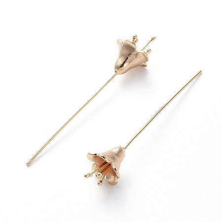 Honeyhandy Brass Flower Shape Head Pins, Real 18K Gold Plated, 56.2x11.5mm, Pin: 0.8mm
