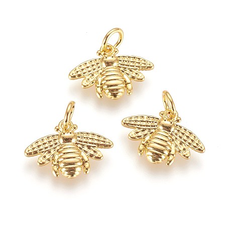 Honeyhandy Brass Charms, with Jump Ring, Bees, Golden, 12x16x2mm, Hole: 3mm