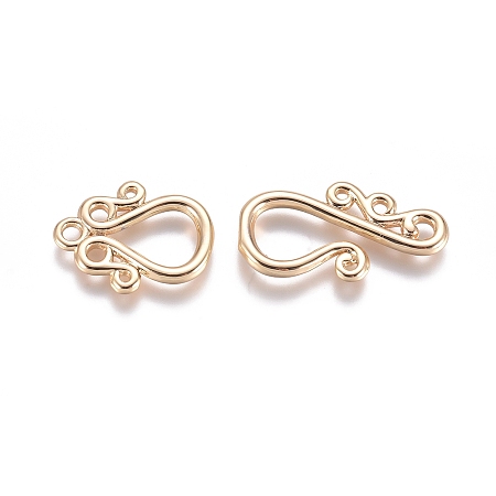 Honeyhandy Brass Hook and S-Hook Clasps, Connector Components for Jewelry Making, Real 18K Gold Plated, Hook Ring: 15.5x12x1.5mm, Flower: 20x11x2mm, Hole: 1.6mm