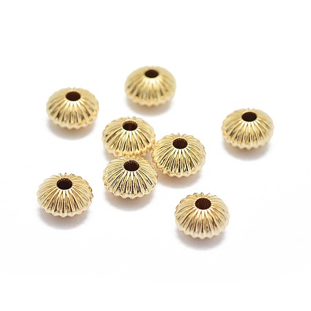 Honeyhandy Yellow Gold Filled Corrugated Beads, 1/20 14K Gold Filled, Cadmium Free & Nickel Free & Lead Free, Rondelle, 6x3.5mm, Hole: 1.4mm