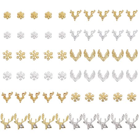 SUPERFINDINGS About 144Pcs 12 Styles Christmas Themed Alloy Cabochons Golden Silver Alloy Resin Fillers DIY Crystal Epoxy Resin Material Filling Nail Art Decoration Accessories