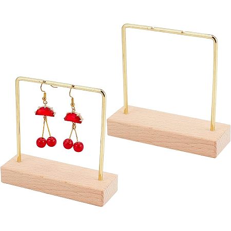 FINGERINSPIRE 2 pcs Earring Display Stands Golden Iron Necklace Display Holder with Wooden Base (3.41 inch High) Jewelry Hanging Shelf for Bracelets Jewelry Storage Displays Photography Props
