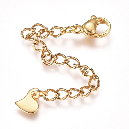 Honeyhandy 304 Stainless Steel Chain Extender, with Lobster Claw Clasps and Charms, Heart, Golden, 68mm, Link: 4x3x0.4mm, Clasp: 9.2x6.2x3.3mm