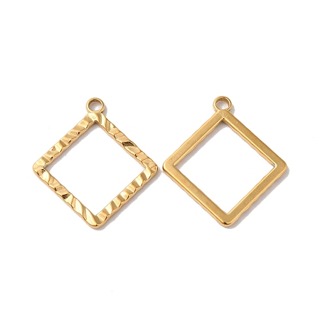 Ion Plating(IP) 304 Stainless Steel Pendants, Rhombus Charm, Real 18K Gold Plated, 30.5x27.5x2mm, Hole: 3mm
