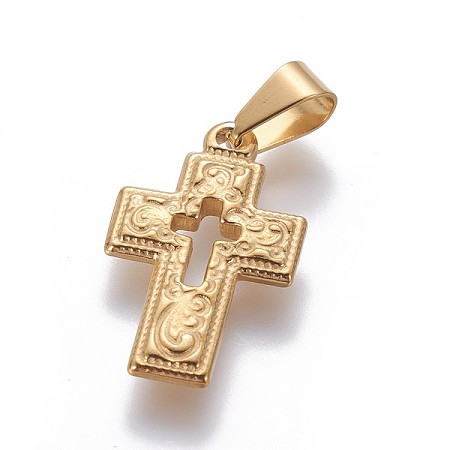 Honeyhandy 304 Stainless Steel Pendants, Cross, Golden, 23.8x14.5x2.4mm, Hole: 8x4mm