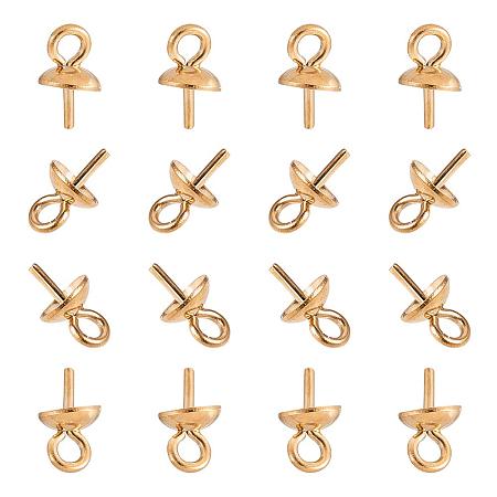 PandaHall Elite 50 pcs 304 Stainless Steel Cup Pearl Bail Pin Pendants for Half-drilled Beads Jewelry Making, Golden