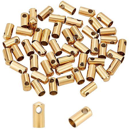 UNICRAFTALE 50pcs 304 Stainless Steel Cord Ends End Caps Metal Cord Ends Cylindrical Loose Metal End Caps Golden for Jewelry Making DIY Hole 2mm