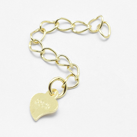 Honeyhandy 925 Sterling Silver Extender Chains, with Heart Charms, Real 18K Gold Plated, 39~41mm, Heart: 7x5x0.5mm