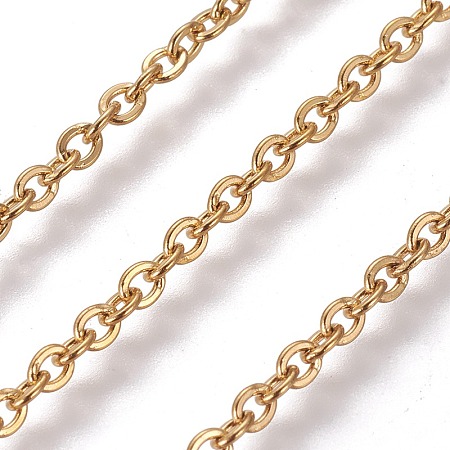 Honeyhandy 304 Stainless Steel Cable Chains, Soldered, Flat Oval, Golden, 2.5mm, Link: 3x2.5x0.6mm