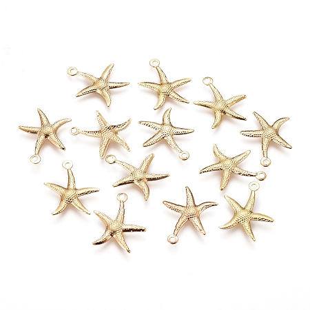 Honeyhandy Electroplated Iron Pendants, Starfish/Sea Stars, Real 18K Gold Plated, 18x15.5x1mm, Hole: 1.4mm