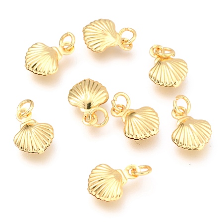 ARRICRAFT Brass Charms, Long-Lasting Plated, with Jump Ring, Shell, Real 18K Gold Plated, 11x8x2.8mm, Hole: 2.5mm