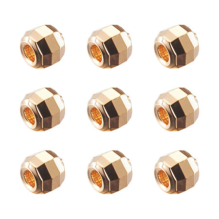 Honeyhandy Brass Spacer Beads, Faceted Round, Nickel Free, Real 18K Gold Plated, 3x2.5mm, Hole: 1mm