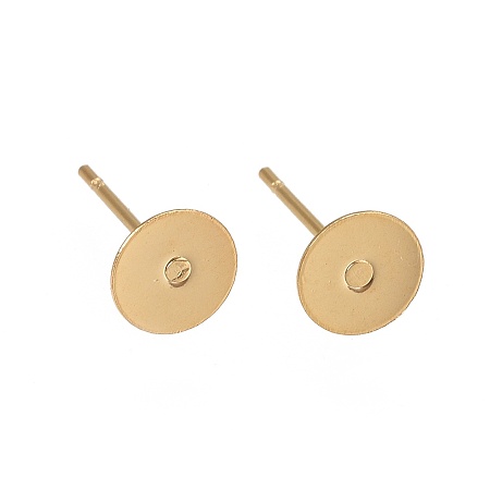 Honeyhandy 304 Stainless Steel Ear Stud Components, Flat Round, Real 24K Gold Plated, 12x6x0.4mm, Pin: 0.7mm