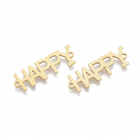 Honeyhandy 201 Stainless Steel Links connectors, Laser Cut Links, Word Happy, Golden, 29x9x1mm, Hole: 1.5mm