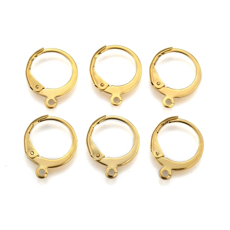 Honeyhandy 304 Stainless Steel Leverback Earring Findings, with Loop, Ring, Real 24K Gold Plated, 14.5x12x2mm, Hole: 1.2mm, Pin: 1x0.8mm