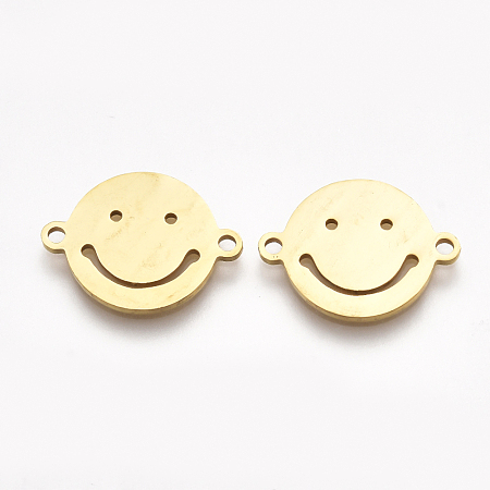 Honeyhandy 201 Stainless Steel Links connectors, Laser Cut Links, Flat Round with Smiling Face, Golden, 12.5x16.5x1mm, Hole: 1.5mm