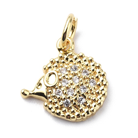 Honeyhandy Brass Micro Pave Cubic Zirconia Charms, with Jump Ring, Hedgehog Charms, Real 18K Gold Plated, 12x11.5x2.4mm, Hole: 3.2mm