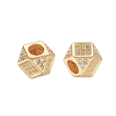 ARRICRAFT Brass Micro Pave Cubic Zirconia Beads for Jewelry Making, Rhombus, Golden, 7x7x7mm, Hole: 3.5mm