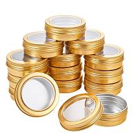 BENECREAT 14 Pack 2 OZ Tin Cans Screw Top Round Aluminum Cans Screw Lid Containers with Clear Window - Great for Store Spices, Candies, Tea or Gift Giving (Gold)