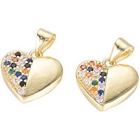 NBEADS 5 Pcs Long-Lasting Plated Brass Micro Pave Cubic Zirconia Pendants, Golden Color Heart Shape Loose Connector Pendant Charms with Colorful Rhinestone Inlayed for DIY Jewelry Making